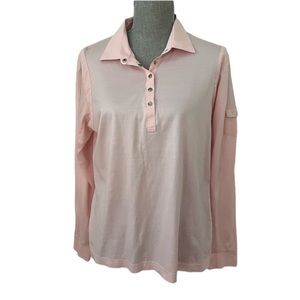 San Soleil Womens Size Large Light Pink Long Sleeve Golf Polo Shirt Cotton